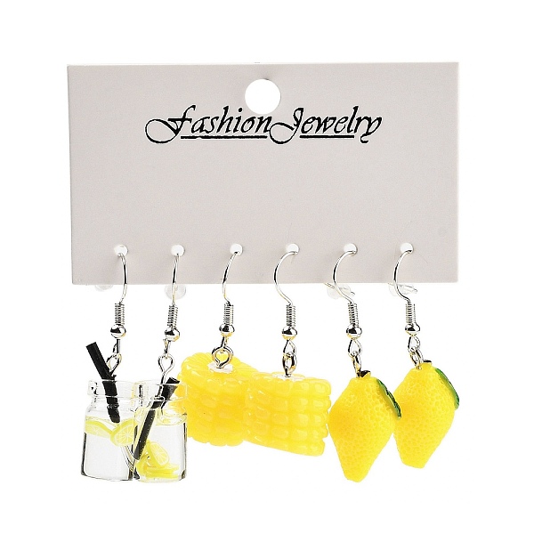 

PandaHall 3 Styles Summer Corn & Lemon & Drink Acrylic Dangle Earring Sets for Women, Gold, 35.5~42x10~16mm, 3 pairs/set Acrylic Mixed...