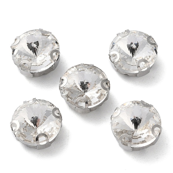 

PandaHall Flat Round Sew on Rhinestone, Multi-strand Links, Glass Rhinestone, with Stainless Steel Prong Settings, Garments Accessories..., Clear