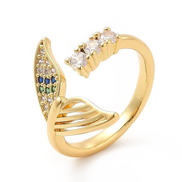 

PandaHall Cubic Zirconia Whale Tail Shape Open Cuff Ring with Glass, Brass Jewelry for Women, Real 18K Gold Plated, US Size 6 1/2(16.9mm)...