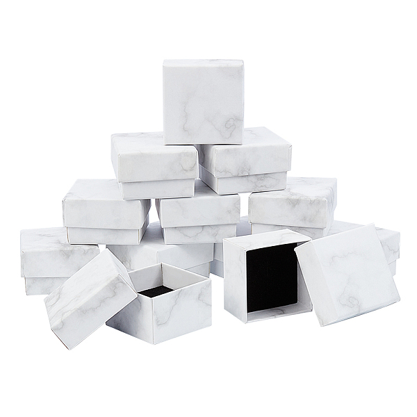 PandaHall BENECREAT 12 Pack Small Square Kraft Ring Earring Box 5.2x5.2x3.3cm Marble White Cardboard Jewelry Gift Boxes for Valentine's Day...