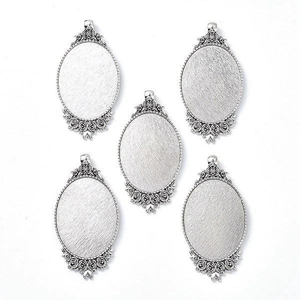 

PandaHall Tibetan Style Alloy Pendant Cabochon Settings, Cadmium Free & Lead Free, Oval with Flower, Antique Silver, Tray: 30x40mm...