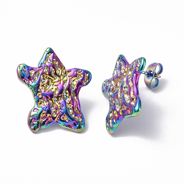 

PandaHall Ion Plating(IP) 304 Stainless Steel Textured Star Stud Earrings for Women, Rainbow Color, 21.5x19mm, Pin: 0.7mm 304 Stainless...