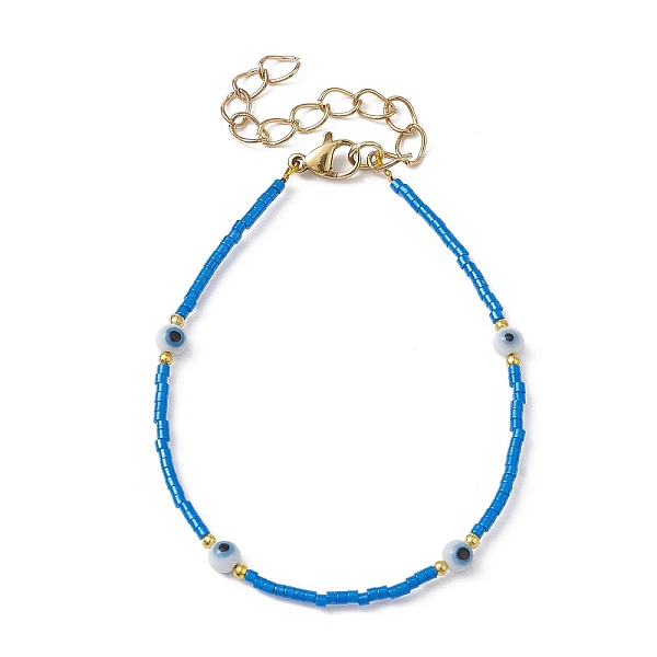 

PandaHall Evil Eye Lampwork & Glass Seed Beaded Bracelet with Real 18K Gold Plated 304 Stainless Steel Clasps, Royal Blue, 6-3/4 inch...