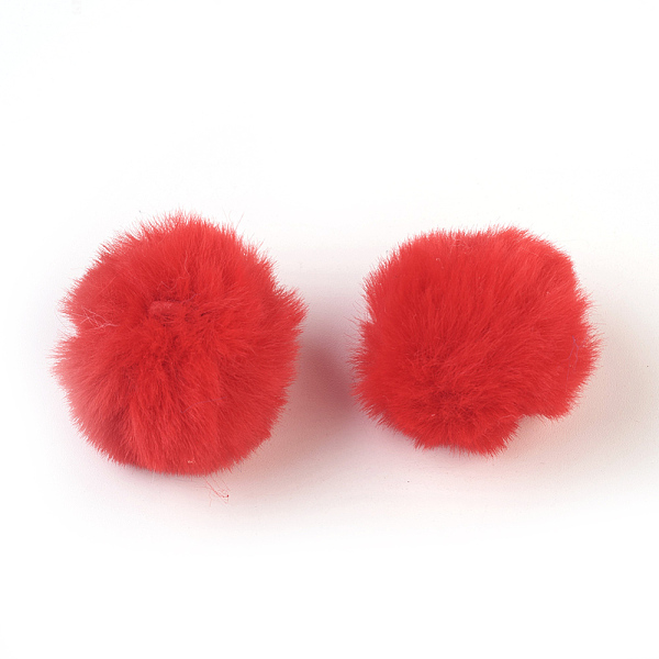PandaHall Handmade Faux Rabbit Fur Pom Pom Ball Covered Pendants, Fuzzy Bunny Hair Balls, with Elastic Fiber, Red, 50~60mm, Hole: 4x5mm...