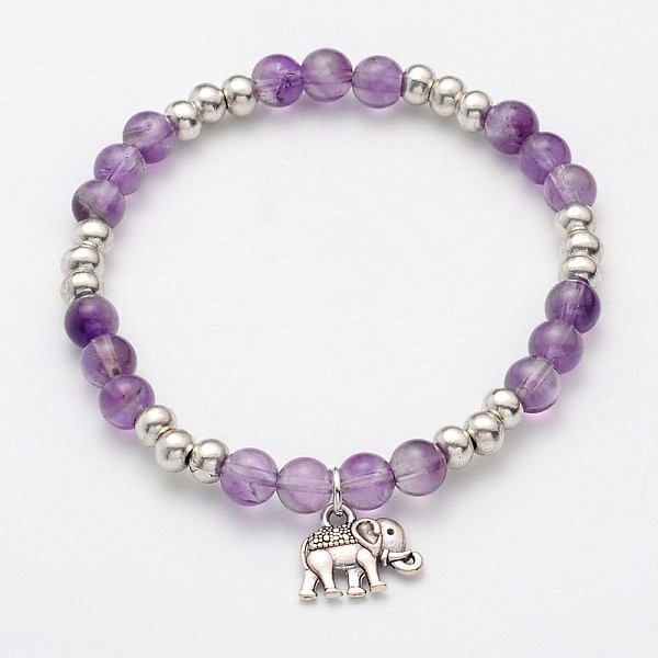 Natürlichen Amethyst Perlen Elefant Charme Stretch-Armbänder