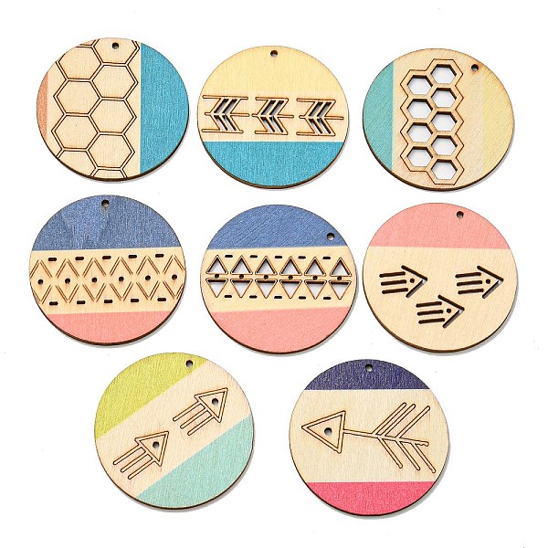 

PandaHall Printed Natural Poplar Wood Pendants, Laser Cut Wood Shapes, Flat Round, Mixed Patterns, Mixed Color, 49.5x3mm, Hole: 2mm Wood..., Multicolor