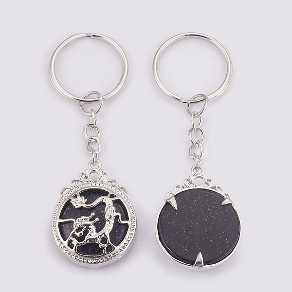 

PandaHall Synthetic Blue Goldstone Keychain, with Iron Key Rings, Flat Round with Dragon, Platinum, 80mm, Pendant: 34.5x26x8.5mm Blue...