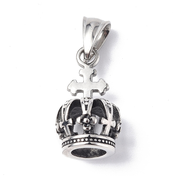 

PandaHall 304 Stainless Steel Pendants, Crown with Cross Charm, Antique Silver, 25x14mm, Hole: 9x4.5mm 304 Stainless Steel Crown