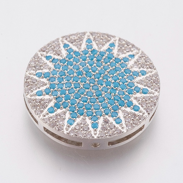 

PandaHall Eco-Friendly Brass Micro Pave Cubic Zirconia Beads, Lead Free & Cadmium Free, Flat Round with Sun, Platinum, 19.5x3.5mm, Hole: 1mm...