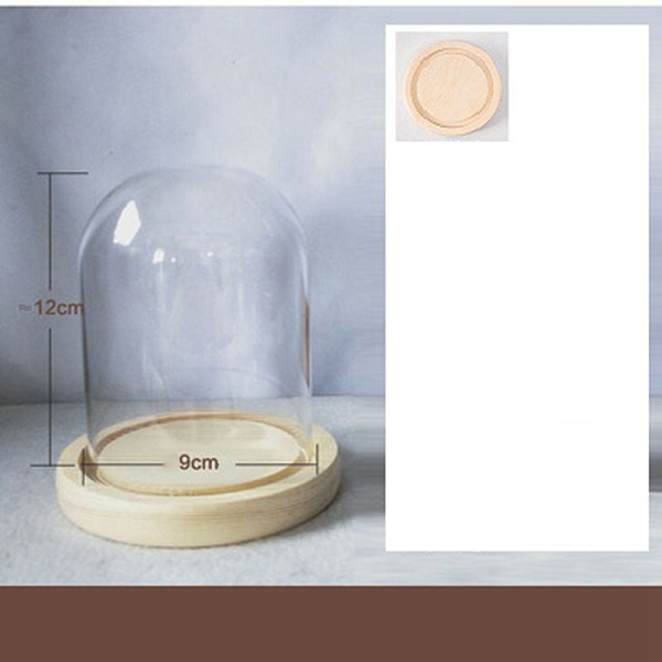 

PandaHall Arch Glass Dome Cover, Decorative Display Case, Cloche Bell Jar Terrarium with Wood Base, Blanched Almond, 90x120mm Glass Arch
