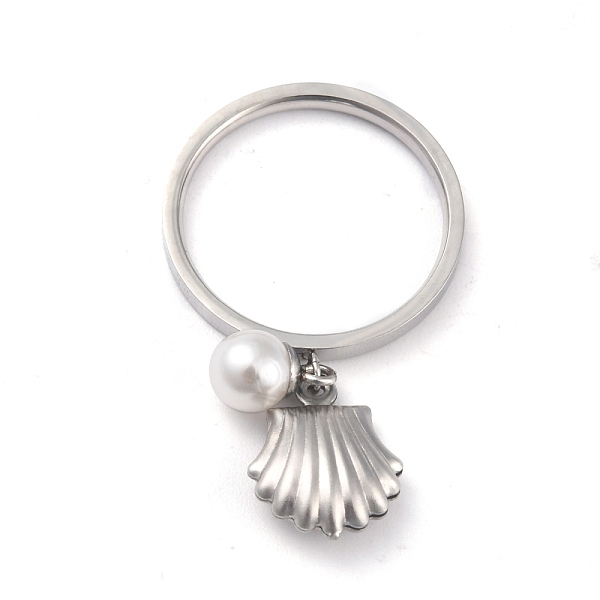 

PandaHall Dual-use Items, 304 Stainless Steel Finger Rings or Pendants, with Plastic Round Beads, Shell, White, Stainless Steel Color, US...