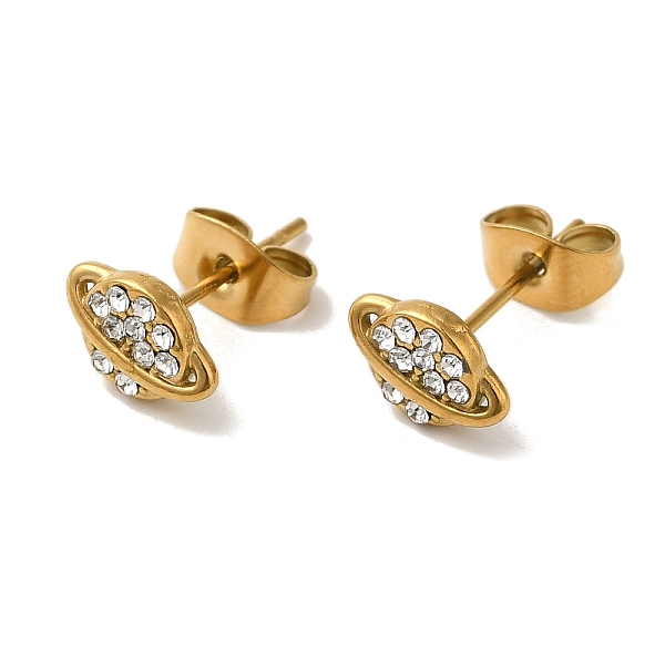 

PandaHall 304 Stainless Steel Crystal Rhinestone Stud Earrings for Women, Golden, Planet, 6x8.5mm 304 Stainless Steel Planet Clear