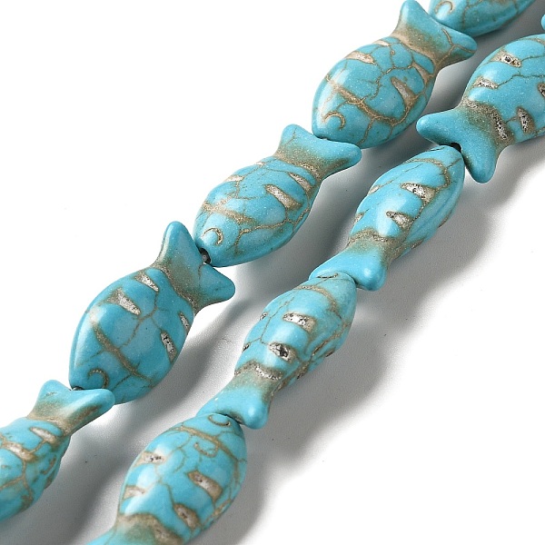 

PandaHall Synthetic Turquoise Dyed Beads Strands, Fish, Turquoise, 23~24x12x7.5mm, Hole: 1mm, about 17pcs/strand, 14.96''(38cm) Synthetic..., Green