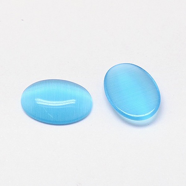 

PandaHall Cat Eye Cabochons, Oval, Light Sky Blue, 14x10x2.5mm Glass Oval