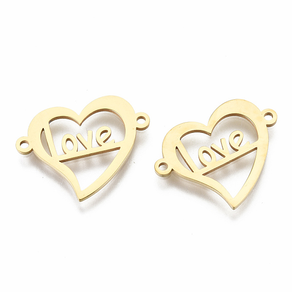 

PandaHall 201 Stainless Steel Links Connectors, Laser Cut, for Valentine's Day, Heart with Word Love, Golden, 16.5x21.5x1mm, Hole: 1.2mm 201...