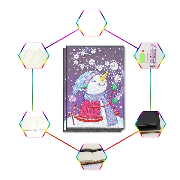 

PandaHall DIY Christmas Theme Diamond Painting Notebook Kits, including PU Leather Book, Resin Rhinestones, Pen, Tray Plate and Glue Clay...