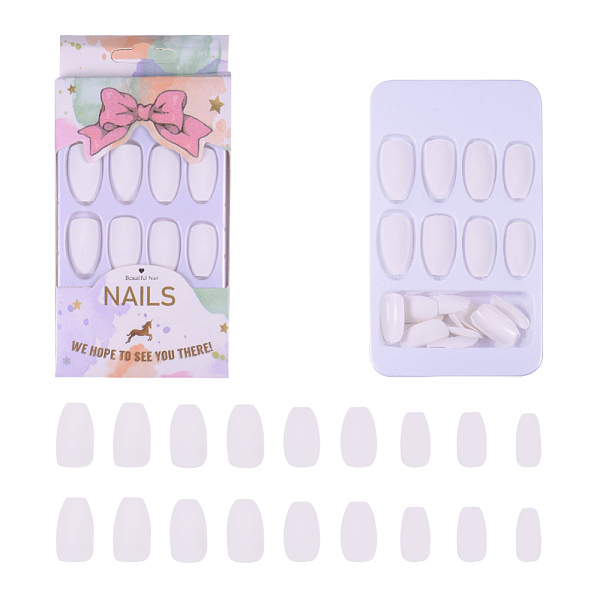 PandaHall Plastic False Nail Tips, Practice Manicure Nail Art Tool, White, 17~23x7~14mm, about 24pcs/box Plastic White