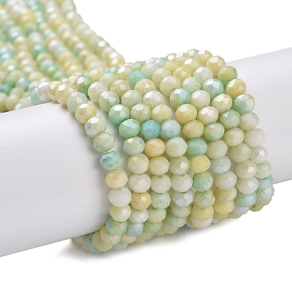 

PandaHall Faceted Electroplated Glass Beads Strands, AB Color Plated, Rondelle, Pale Goldenrod, 4x3mm, Hole: 0.9mm, about 112pcs/strand...