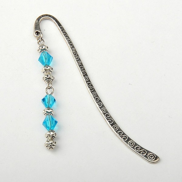 

PandaHall Tibetan Style Bookmarks/Hairpins, with Glass Beads, Deep Sky Blue, 84mm Alloy Blue