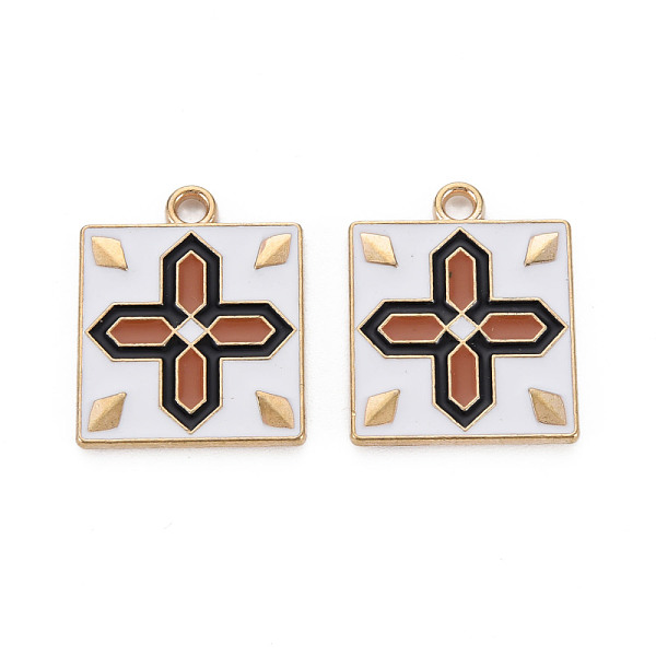 

PandaHall Alloy Enamel Pendants, Cadmium Free & Lead Free, Light Gold, Square, White, 23.5x19x2.5mm, Hole: 2mm Alloy+Enamel Square White