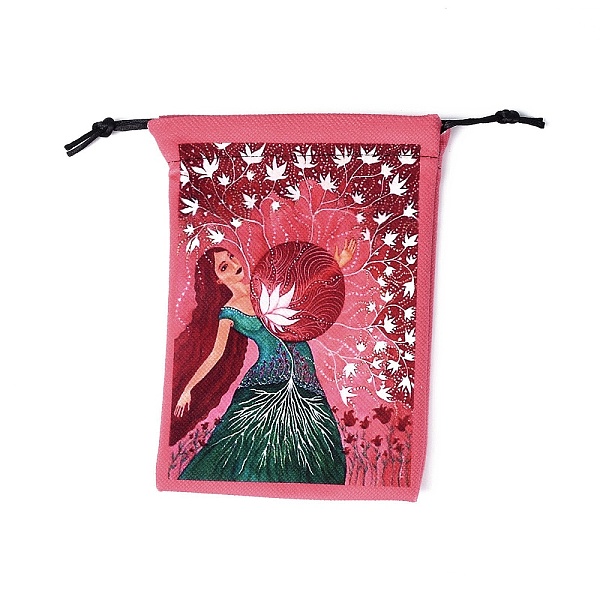 PandaHall Rectangle Velvet Bags, Drawstring Pouches, for Gift Wrapping, Pale Violet Red, Flower Pattern, 18x14cm Velvet Flower