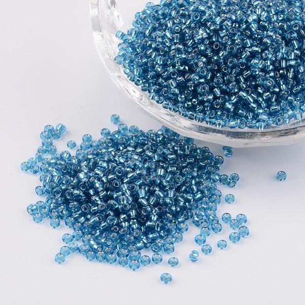 

PandaHall 12/0 Glass Seed Beads, Silver Lined Round Hole, Round, Steel Blue, 2mm, Hole: 1mm, about 3306pcs/50g Glass Blue