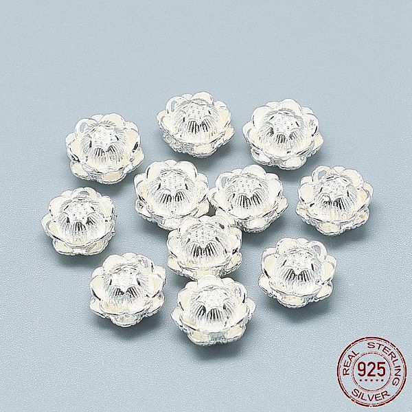 

PandaHall 925 Sterling Silver Beads, with 925 Stamp, Lotus, Silver, 10x7mm, Hole: 1.2mm Sterling Silver Flower Silver