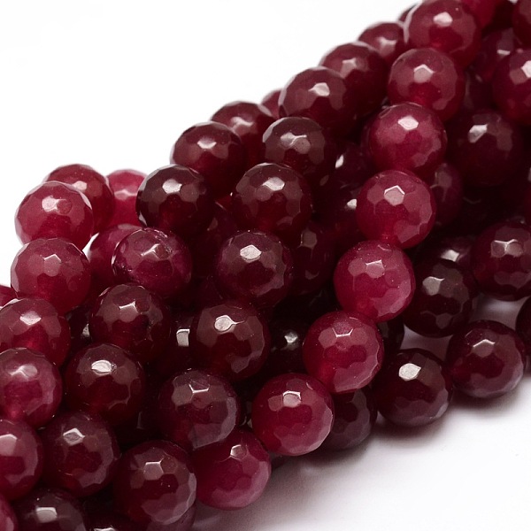 

PandaHall Dyed Natural White Jade Round Beads Strands, Faceted, Cerise, 10mm, Hole: 1mm, about 38pcs/strand, 14.5 inch White Jade Round Red