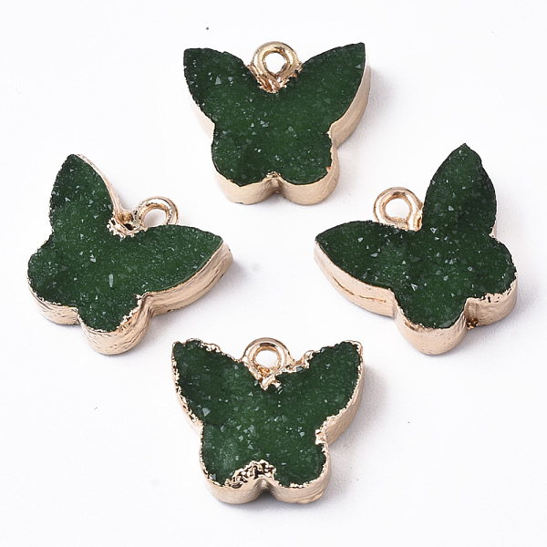 

PandaHall Druzy Resin Pendants, with Edge Light Gold Plated Iron Loops, Butterfly, Dark Green, 14.5x16x6.5mm, Hole: 1.8mm Iron+Resin...