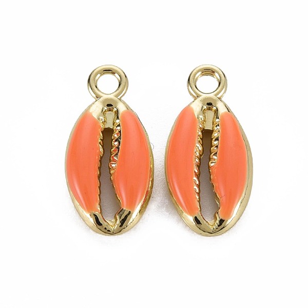 

PandaHall Alloy Enamel Pendants, Cowrie Shell Shape, Light Gold, Coral, 17x8.5x3.5mm, Hole: 1.8mm Alloy+Enamel Shell Shape Red