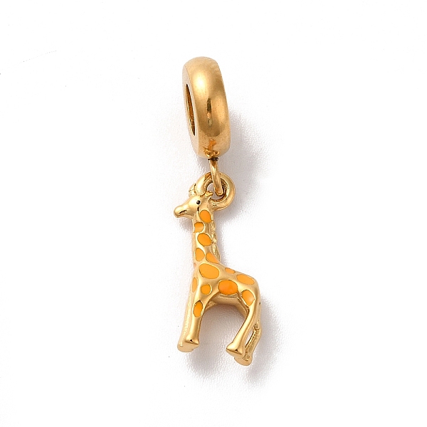 

PandaHall Ion Plating(IP) 304 Stainless Steel Enamel European Dangle Charms, Large Hole Pendants, Giraffe, Golden, 28mm, Giraffe: 17x8.5x3mm..., Orange