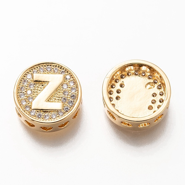 

PandaHall Golden Plated Brass Micro Pave Cubic Zirconia Multi-Strand Links, Flat Round with Letter, Letter.Z, 12x4.5mm, Hole: 2mm..., Clear