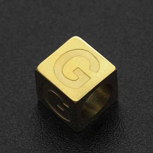 

PandaHall 201 Stainless Steel European Beads, Large Hole Beads, Horizontal Hole, Cube, Golden, Letter.G, 7x7x7mm, Hole: 5mm 201 Stainless...