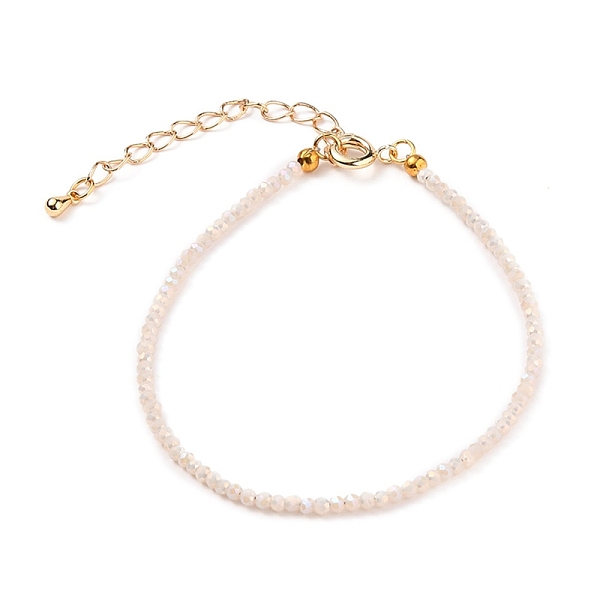

PandaHall Faceted Electroplate Glass Beaded Bracelets, with Golden Plated Brass Spring Ring Clasps, Rondelle, Misty Rose, 7-1/2 inch(19cm)...
