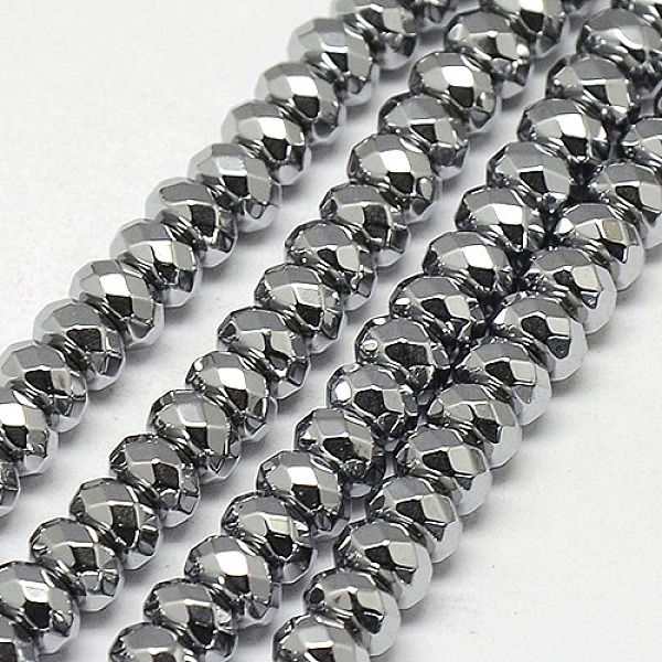 

PandaHall Electroplate Non-magnetic Synthetic Hematite Beads Strands, Faceted, Rondelle, Grade A, Silver Plated, 6x4mm, Hole: 1.2mm, about...
