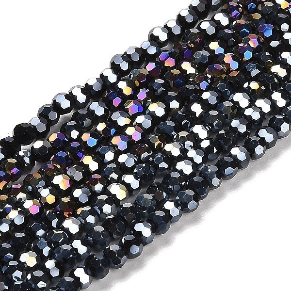 

PandaHall Opaque Glass Beads Stands, AB Color, Faceted(32 Facets), Round, Black, 3.5x3mm, Hole: 1mm, about 163~166pcs/strand, 50~51cm Glass...