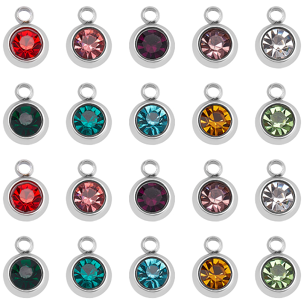 

PandaHall DICOSMETIC 60Pcs 10 Colors Rhinestone Charms Stainless Flat Round Charms Small Shiny Crystal Dangle Charms for DIY Necklace..., Multicolor