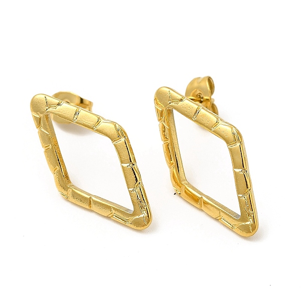 

PandaHall Ion Plating(IP) 304 Stainless Steel Stud Earrings for Women, Rhombus, Real 18K Gold Plated, 24x13mm, Pin: 0.8mm 304 Stainless...