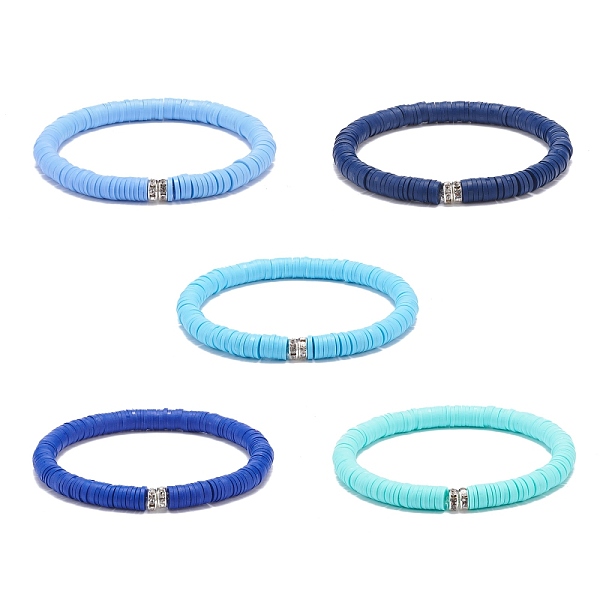 

PandaHall 5Pcs 5 Colors Handmade Polymer Clay Heishi Surfer Stretch Bracelet Sets, Preppy Jewelry for Women, Blue, Inner Diameter: 2-1/8...