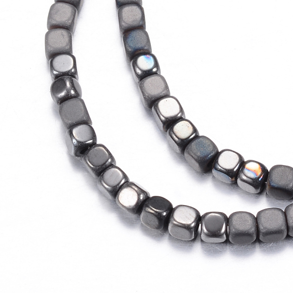 

PandaHall Electroplate Non-magnetic Synthetic Hematite Bead Strands, with Matte Style, Cube, Black Plated, 3x3x3mm, Hole: 1mm, about...