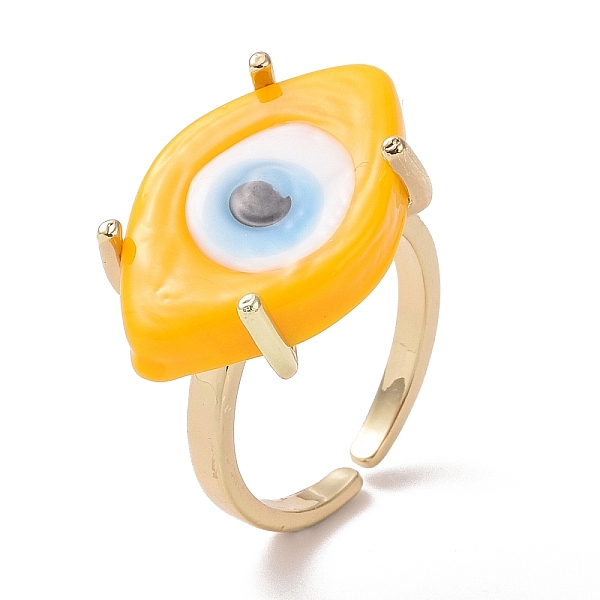 

PandaHall Lampwork Oval with Evil Eye Open Cuff Ring, Real 18K Gold Plated Brass Lucky Jewelry for Women, Lead Free & Cadmium Free, Orange...