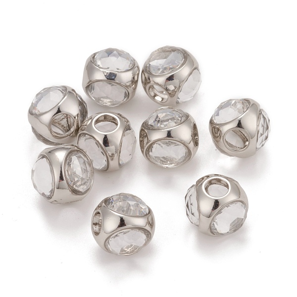 

PandaHall Brass Micro Pave Clear Cubic Zirconia Beads, Large Hole Beads, Cadmium Free & Nickel Free & Lead Free, Round, Platinum, 11.5mm...