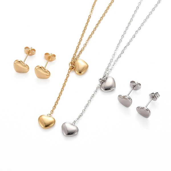 

PandaHall Heart 304 Stainless Steel Jewelry Sets, Pendant Cable Chains Necklaces and Stud Earrings, with Lobster Claw Clasps and Ear Nuts...