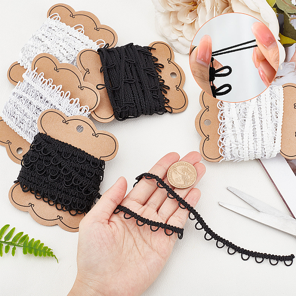 

PandaHall 30 Yards 5 Styles Buttonhole Trim, White and Black Elastic Cord with Buttonhole Braid Trim Sewing Trim Stretch Band with Elastic..., Multicolor
