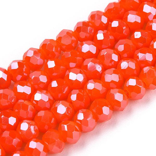 

PandaHall Electroplate Glass Beads Strands, Pearl Luster Plated, Faceted, Rondelle, Orange Red, 3x2mm, Hole: 0.8mm, about 145~150pcs/strand...