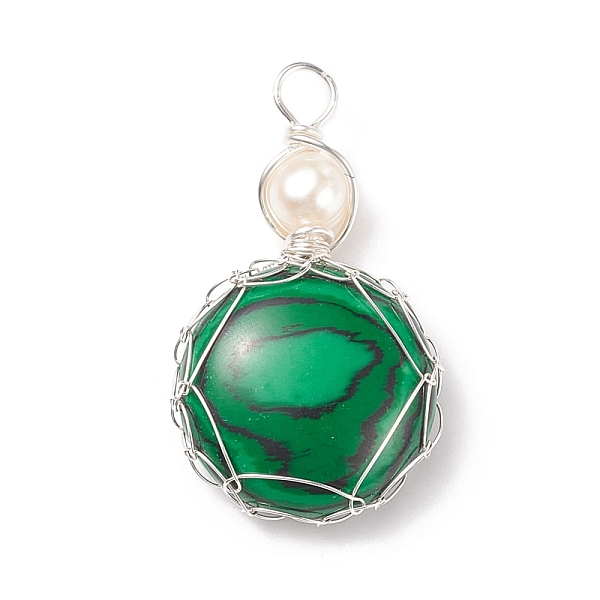 

PandaHall Natural and Synthetic Gemstone Pendants, with Silver Tone Copper Wire and Natural Cultured Freshwater Pearl, Flat Round Charm...