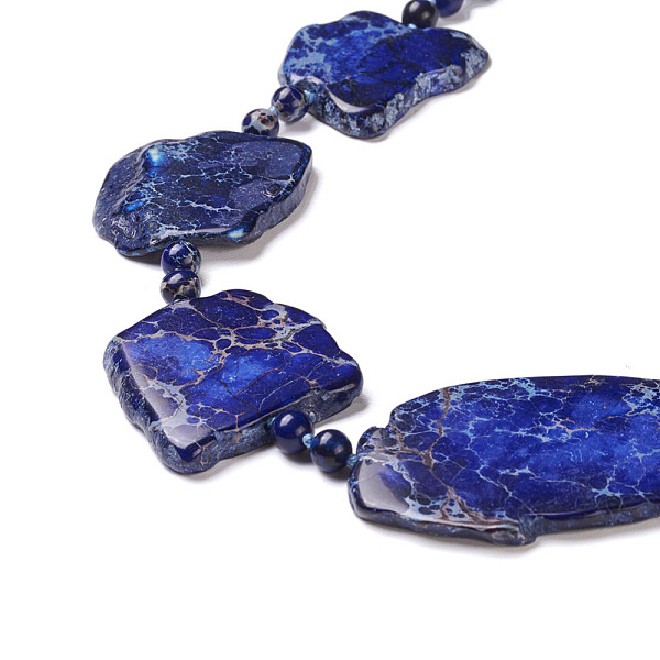 

PandaHall Natural Regalite/Imperial Jasper/Sea Sediment Jasper Beaded Necklaces, with Platinum Tone Brass Clasps, Dark Blue, 19.7 inch~22...