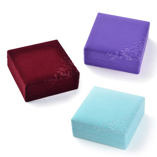 PandaHall Square Velvet Bracelets Boxes, Jewelry Gift Boxes, Flower Pattern, Mixed Color, 10.1x10x4.3cm Velvet Square Multicolor