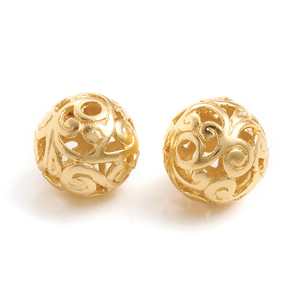 

PandaHall Matte Style Brass Beads, Long-Lasting Plated, Hollow Round, Real 14K Gold Plated, 12mm, Hole: 2mm Brass Round
