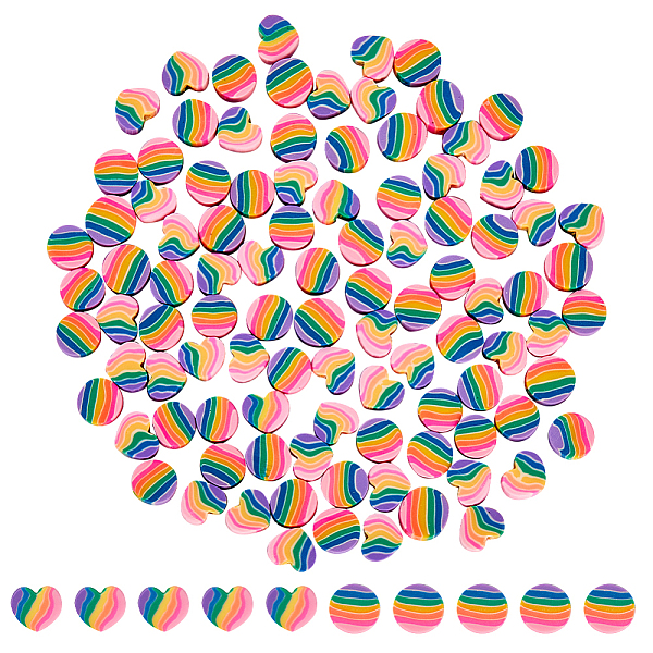 

PandaHall SUNNYCLUE 200Pcs 2 Style Handmade Polymer Clay Beads, Heart & Flat Round with Stripe Pattern, Colorful, 7.5~9.5x8~9.5x4~5mm, Hole..., Multicolor